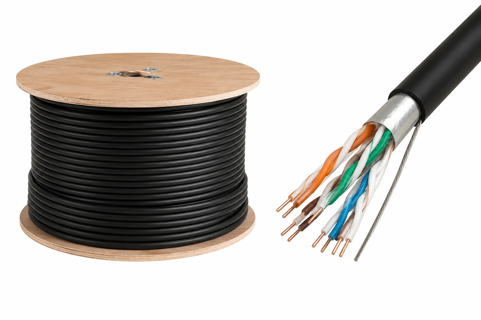 Cáp mạng KADITA CAT5E FTP OUTDOOR HDPE – 305M ( 8 lỏi có GC + dầu bạc + vỏ nhữa PE) chính hãng